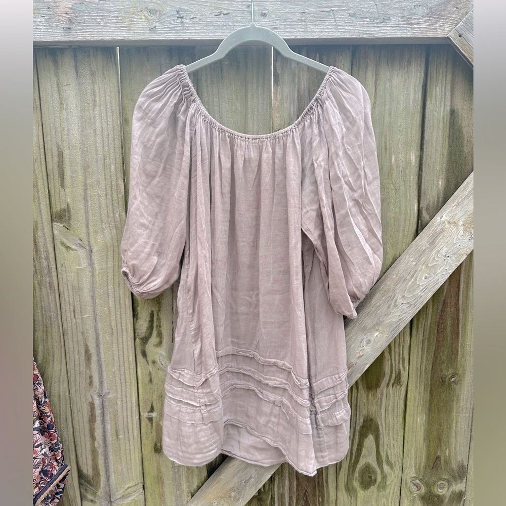 Trinity Anthropologie Muted Dusk Purple Boho Cottagecore Silk Blend Tunic